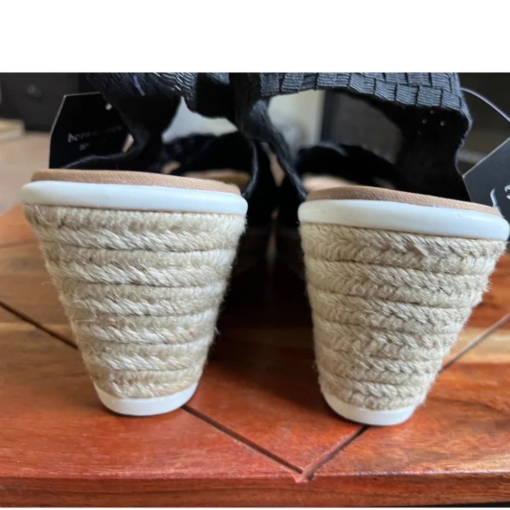 Bernie Mev Espa Buttercup Black Woven Elastic Espadrille Wedge Sandals Size 37/6